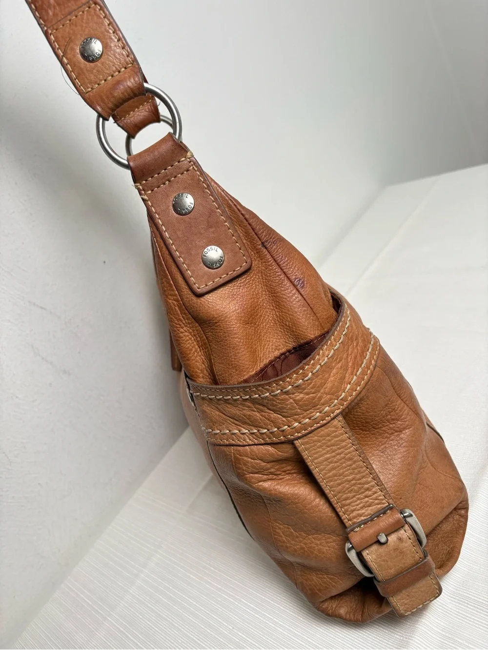 FOSSIL Vintage 90s Y2K RARE Leather Buckles Shoulder Hobo Bag Purse